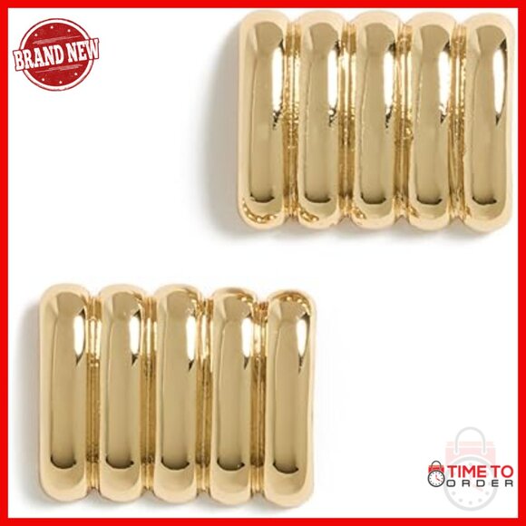 Gold-Plated Ribbed Stud Earrings Lightweight Minimalist Design for Pierced Ears